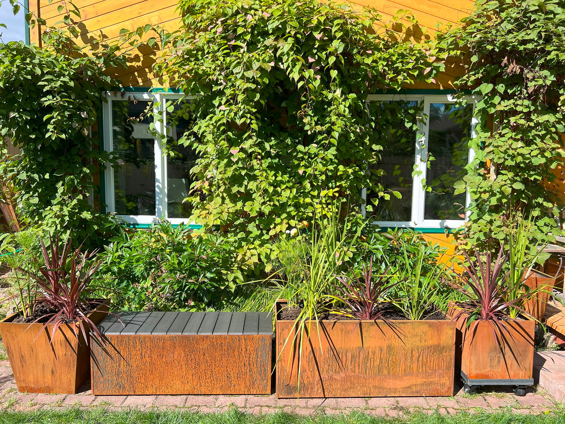 Nice Planter Corten Bench Trough - provides sitting and storage